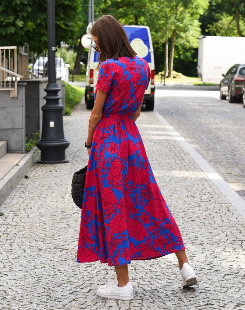 Phoebe | Women's Floral Wrap V-Neck Tie-Waist Midi Dress