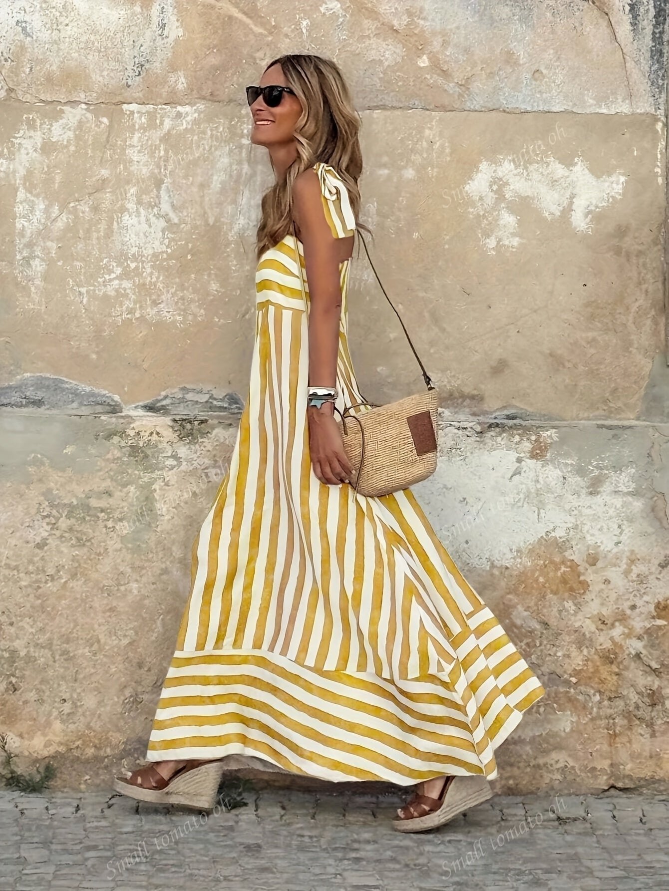 Olivia | Women's Striped Tie-Strap Flared Maxi Dress